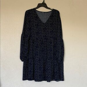 Women's Navy Polka Dot V-Neck Dress